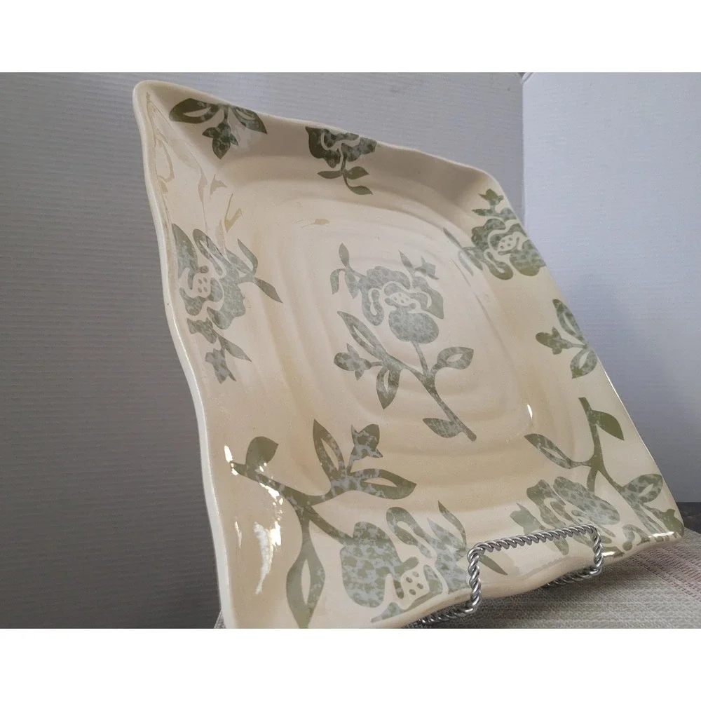 Vtg Green Victorian flowers Square Dinner Plate by‎ Tabletops Gallery Unlimited